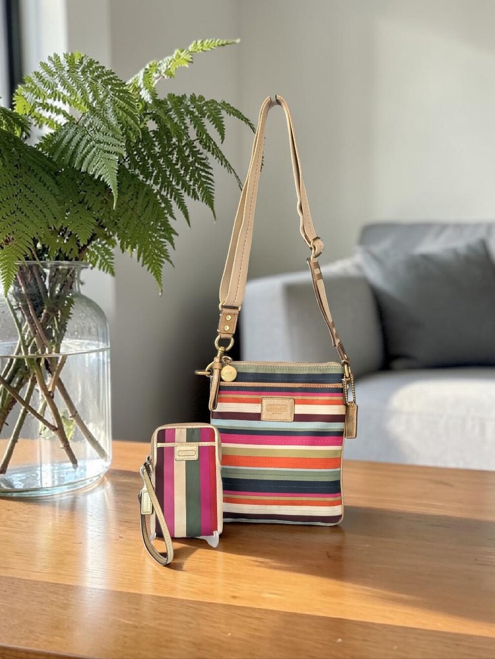 Coach Legacy Stripe Swingpack Crossbody Bag + Matching Wristlet